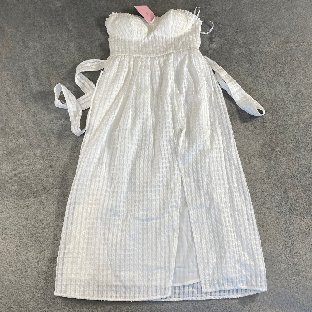 Hello Molly Midi Dress 4 White Winery Tour Sweetheart Neckline Textured Chic NWT